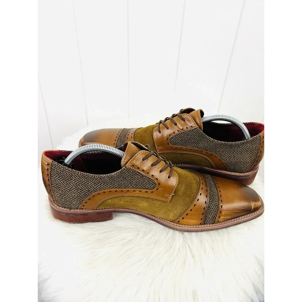 Giovanni Sinclair Lakewood Brown Leather Tweed Cap Toe Oxford Dress Shoes Sz 11